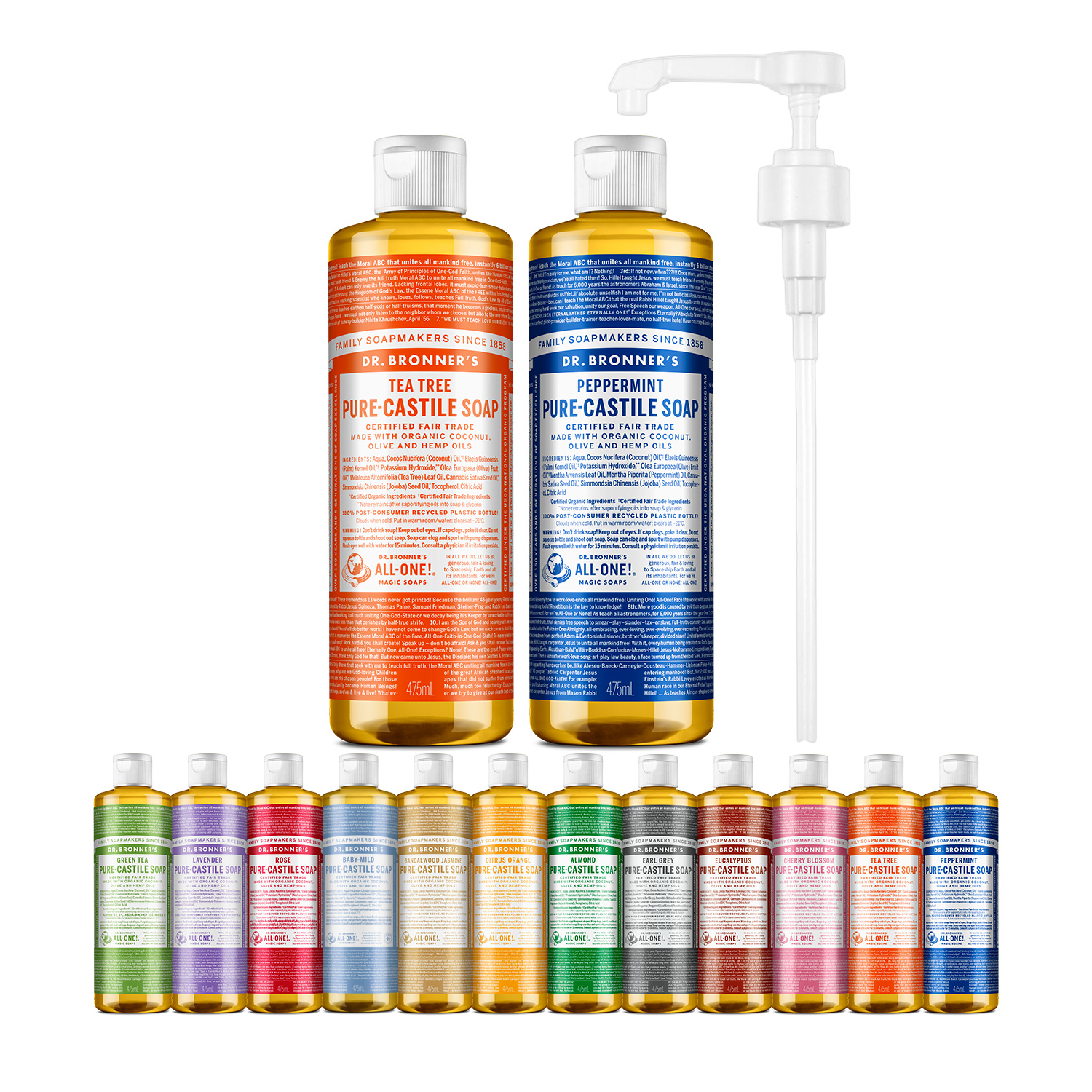 닥터브로너스 캐스틸 솝 475ml 2개+펌프 세트